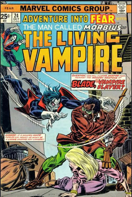 Adventure into Fear #24: Blade the Vampire Slayer Meets Morbius the Living Vampire. Click to buy a copy