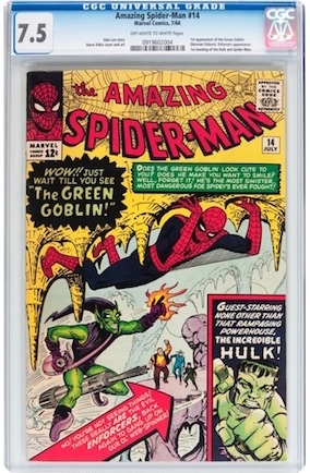 The average copy of an Amazing Spider-Man #14 (1st Green Goblin) is about 3.0. So owning a FN-VF copy like this CGC 7.5 example is great -- and costs the same as the 1988 book!