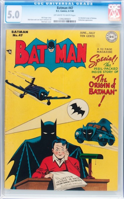 100 Hot Comics: Batman #47, 1st Detailed Origin of Batman. Click to buy a copy at Goldin