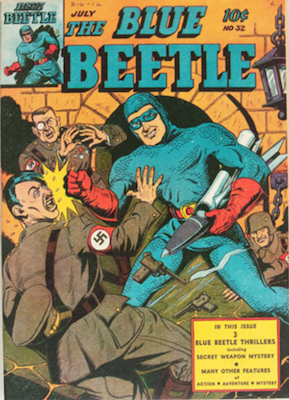 The Blue Beetle #32: Classic Hitler punch cover. Click for current values.