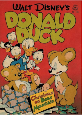 Four Color #178: Donald Duck in Christmas on Bear Mountain by Carl Barks; First appearance of Uncle Scrooge. Click for values.