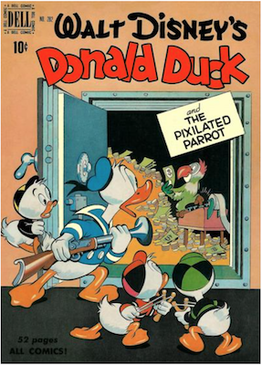 Four Color #282: Donald Duck and the Pixellated Parrot by Carl Barks. Click for values.