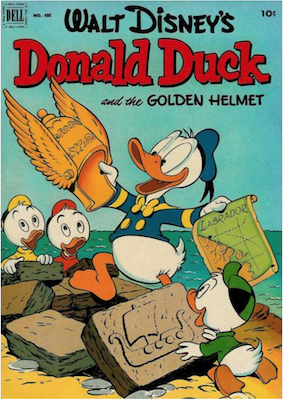 Four Color #408: Donald Duck and the Golden Helmet by Carl Barks. Click for values.