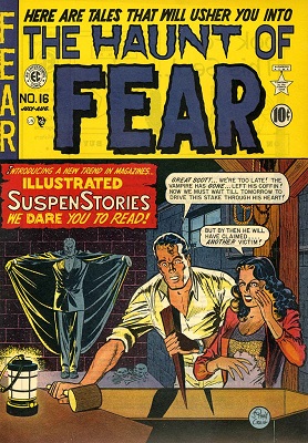 Haunt of Fear #16 (1950): Origin and first appearance, Old Witch; Classic Graham Ingels artwork. Click for values of this most valuable horror comic book