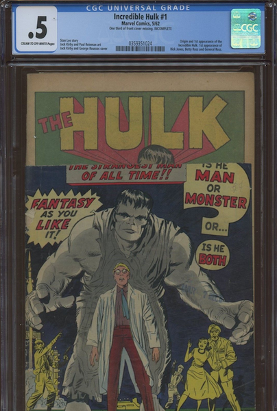 Incredible Hulk #1 CGC 0.5 incomplete -- missing the top portion of the cover