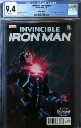 Invincible Iron Man 9 variant edition is getting very expensive. We recommend a 9.4. Click to buy a copy