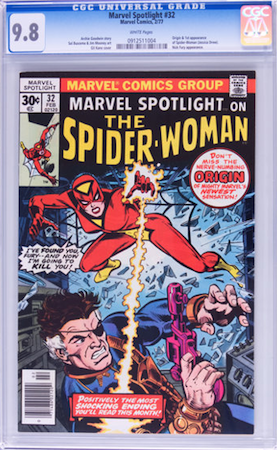 100 Hot Comics: Marvel Spotlight 32, 1st Spider-Woman. Click to buy a copy at Goldin