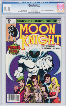 For a common book like Moon Knight 1 (1980), you need to insist on CGC 9.8 with white pages. Click to buy a copy from Goldin