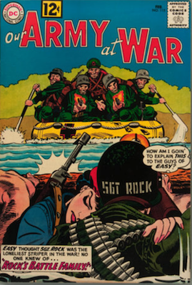 Our Army at War #115: Sgt. Rock revealed to be an orphan; Mme Marie crossover; 1st Sgt. Rock's Battle Family. Click for values