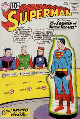 Superman comic #147: First Legion of Super-Villains, swipes Adventure Comics #247