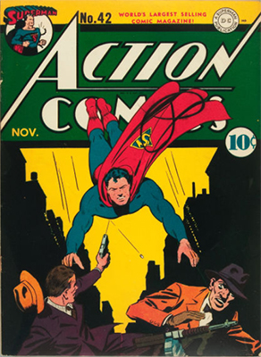 Action Comics #42: Origin of Mr. America's Flying Carpet, Origin and First Appearance of Vigilante. Click for value