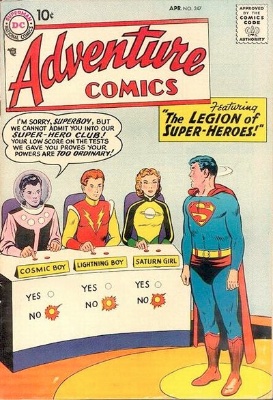 Adventure Comics #247 (April 1958): Origin and First Appearance, League of Super Heroes. Click for values