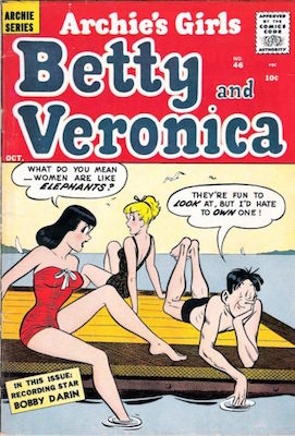 Archie's Girls Betty and Veronica #46: Swimsuit cover; scarce. Click for values