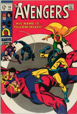 Avengers #59: First appearance of Yellowjacket (future husband of the Wasp). Click for values