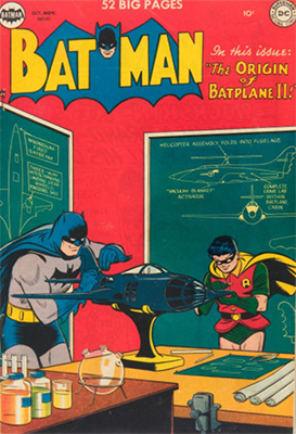 Batman #61, October 1950; First Appearance, Batplane II. Click for value