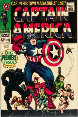 Captain America #100: Flashback on Avengers #4 with the Sub-Mariner and Avengers. Click for values