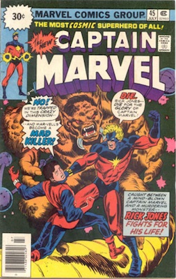 Captain Marvel #45 30 Cent Variant July, 1976. Starburst Blurb
