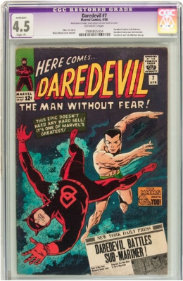 The dreaded CGC purple label indicates that a comic book has had restoration detected