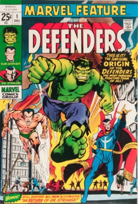 First Appearance, the Defenders, Marvel Feature #1, Marvel Comics, 1971. Click for value