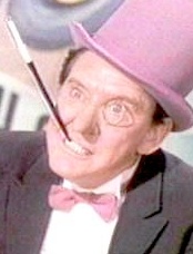Burgess Meredith stars as the Penguin, a posh, umbrella-obsessed bad guy in the Batman TV series