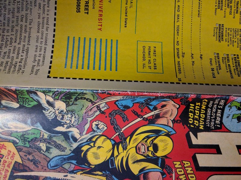 Fake copy of Incredible Hulk 181: The 'wear' is the exact same color as the paper, which in real life doesn't happen -- the exposed paper fibers tend to brown and age, or accumulate dirt.