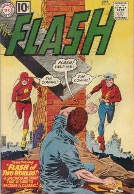 Flash #123: Flash of Two Worlds was a groundbreaking story idea, Golden Age vs Silver Age Flash. Click for values