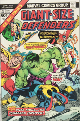 Giant-Size Defenders #4: Yellowjacket and Wasp fight Egg-Head. Click for values