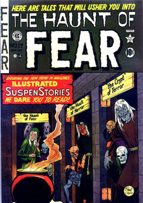 Haunt of Fear #17 (1950): Origin stories for Crypt of Terror, Vault of Horror, and Haunt of Fear; Classic Graham Ingels artwork. Click for value