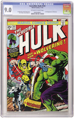 Invest in at least a VF-NM copy of Incredible Hulk #181. A CGC 9.0 with white pages will continue to appreciate in value. Click to buy from Goldin
