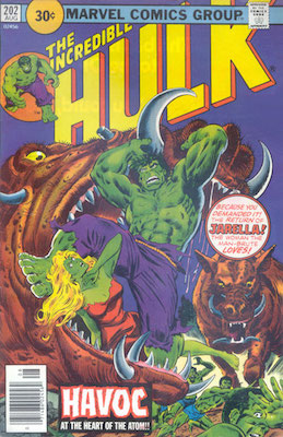 Incredible Hulk #202 Marvel 30c Variant August, 1976. Price in Circle
