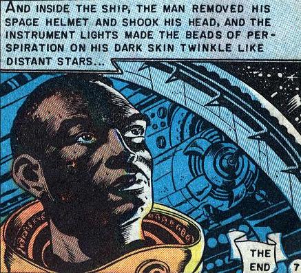 The final panel of the story, Judgement Day, reprinted in Incredible Science Fiction #33, featured a black man's face. The Comics Code Authority tried to block its publication