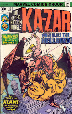 Ka-Zar #15 Marvel 30 Cent Price Variants April, 1976. Regular Price Box