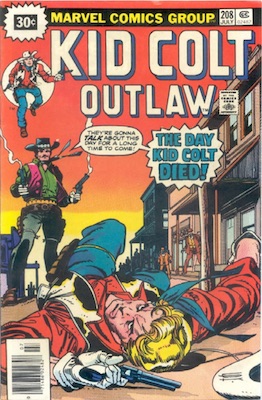 Kid Colt Outlaw #208 30c Price Variant July, 1976. Starburst Flash