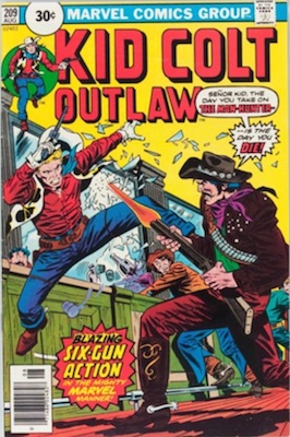 Kid Colt Outlaw #209 Marvel 30 Cent Price Variants August, 1976. Price in Circle