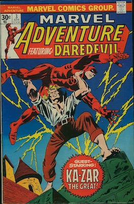 Marvel Adventure Featuring Daredevil #3 30c Price Variant Edition, April, 1976. Regular Price Box