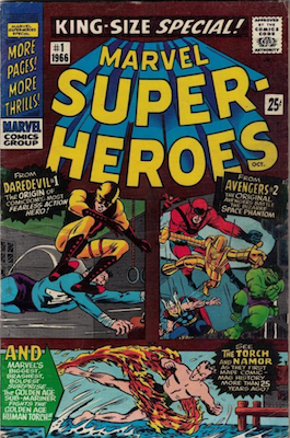 Marvel Super-Heroes #1 (1966): Reprints various issues, including Captain America Comics #3, Stan Lee's first story for Marvel. Click for values
