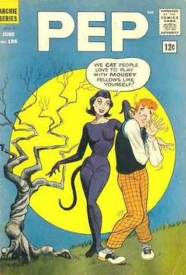 PEP Comics #155: Classic Catwoman-style horror cover. Click for value