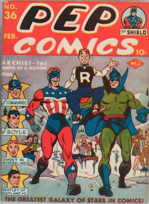 Pep Comics #36: First full figure Archie on cover. Click for values