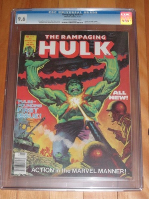 Rampaging Hulk #1. This obscure series of magazines fills in the gaps in the 'lost' years when Incredible Hulk Comic was not published. Click for values