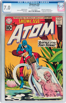 Showcase #34 (1st Atom in the Silver Age) is best bought in CGC 7.0 with off-white or better pages. Click to find yours at Goldin