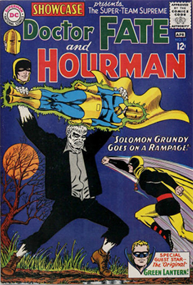 Showcase #55: first Silver Age appearance of the Golden Age Green Lantern and Solomon Grundy. Origins of Dr. Fate and Hourman. Click for values