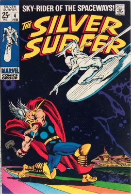 Silver Surfer #4: Classic Thor battle cover. Click for values