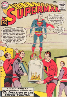 Superman #158: First Nightwing (Superman) and Flamebird (Jimmy Olsen). Click for values.
