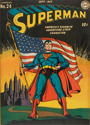 Superman #24: classic patriotic flag cover. Click for values