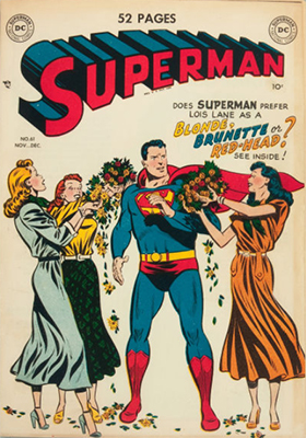 Superman comic books #61: Origin of Superman retold. Superman returns to Krypton, first appearance of green Kryptonite. Click for values