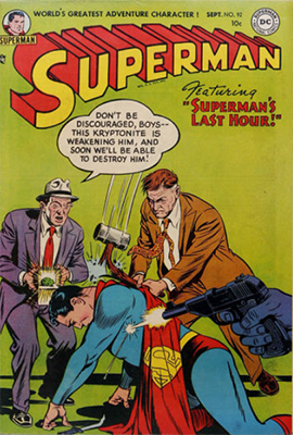 Superman #92 has a full page ad for Jimmy Olsen #1 inside. Click for values