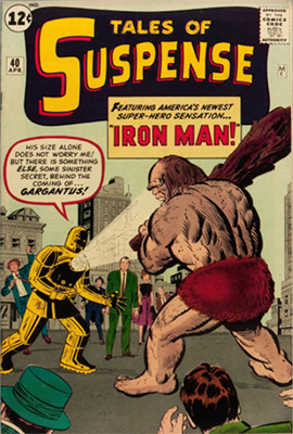 Tales of Suspense #40 (Apr 1963): First Gold Iron Man Armor. #35 on the Silver Age comics list. Click for values