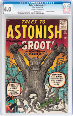 100 Hot Comics: Tales to Astonish #13, 1st Groot. Click to buy a copy at Goldin