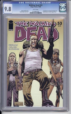 Walking Dead #53: 1st Abraham, Rosita and Eugene. Record sale in CGC 9.8 $250. Click to buy one