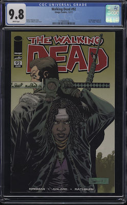 Walking Dead #92; 1st Paul Jesus Monroe. Record sale in CGC 9.8 $180. Click to buy yours